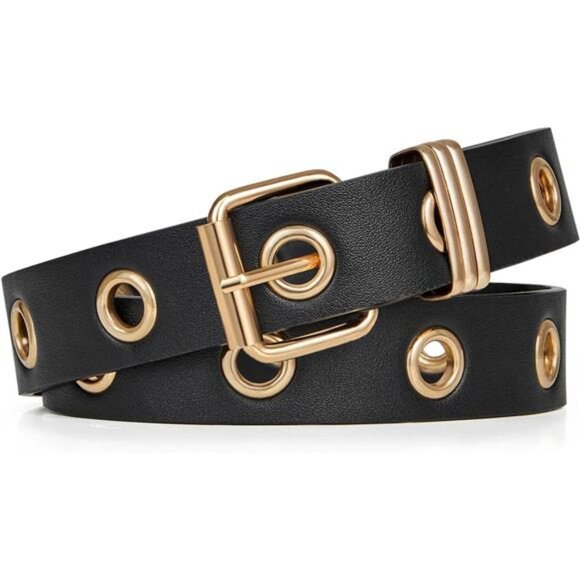 Accessories - Leather Grommet Belt – Adjustable Punk Rock Waist Belt with Detachable Chain